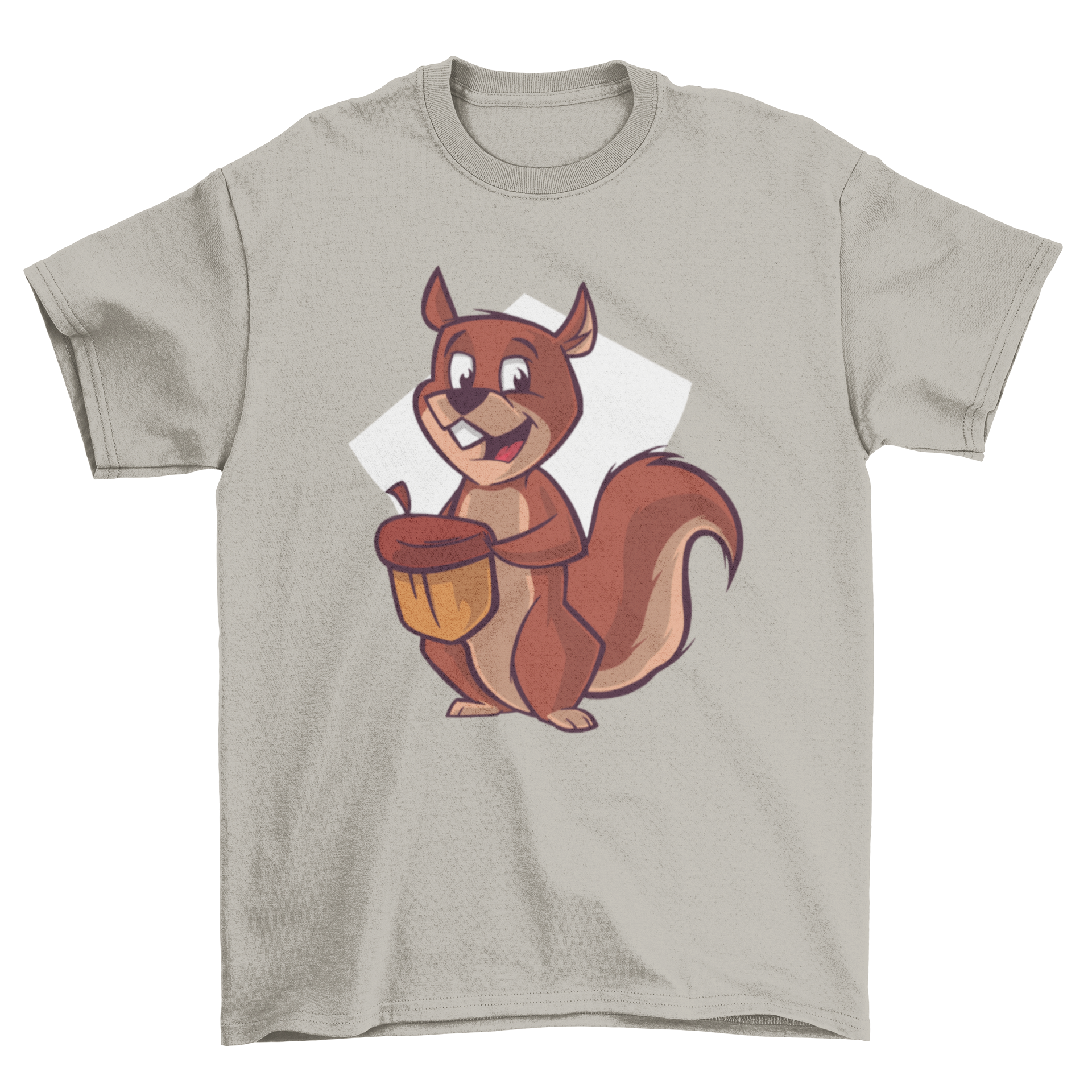 A cute chipmunk cartoon holding an acorn on a soft t-shirt.