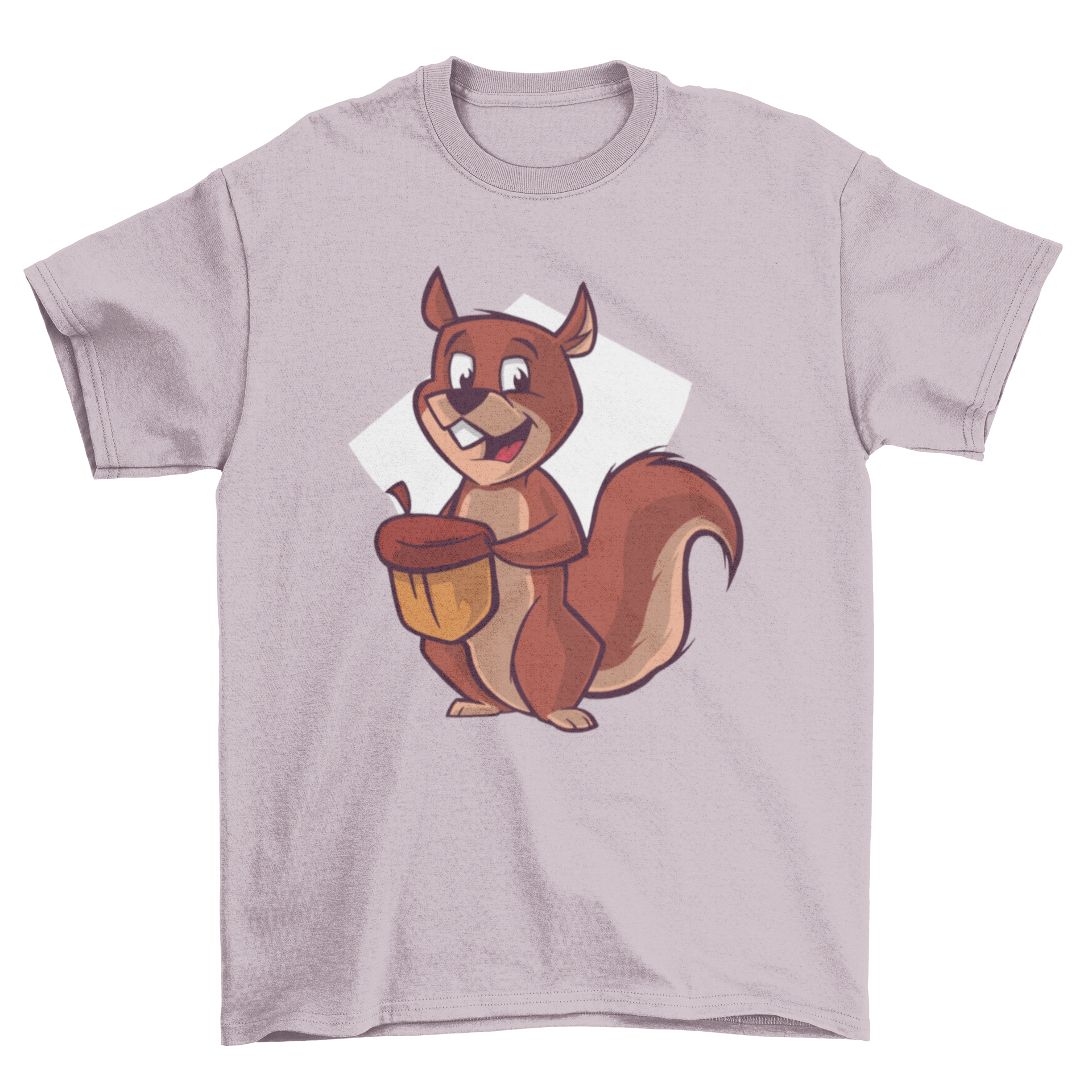 A cute chipmunk cartoon holding an acorn on a soft t-shirt.