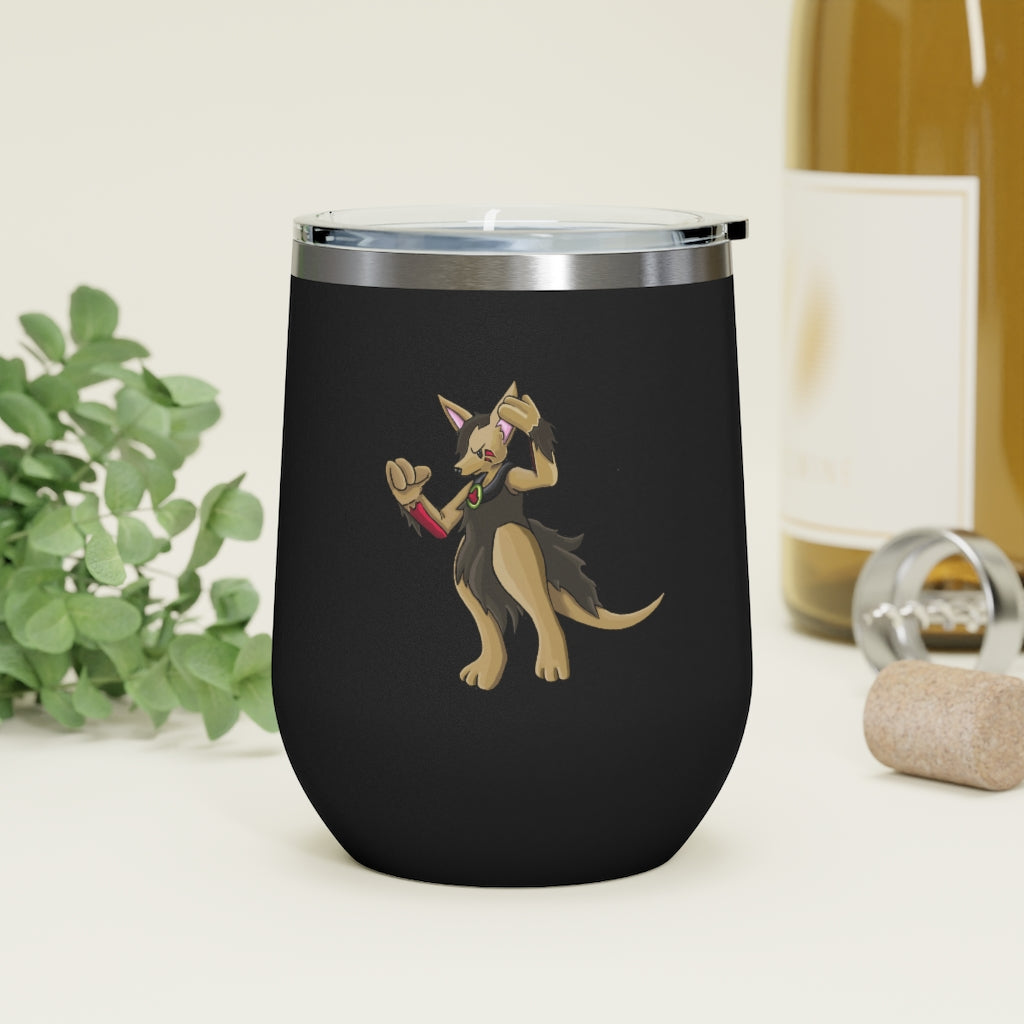 Chiwuadud 12oz Insulated Wine Tumbler with clear lid, showcasing its sleek stainless steel design and customizable artwork.