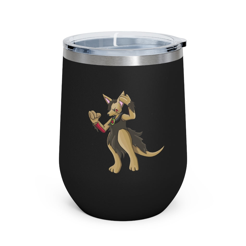 Chiwuadud 12oz Insulated Wine Tumbler with clear lid, showcasing its sleek stainless steel design and customizable artwork.