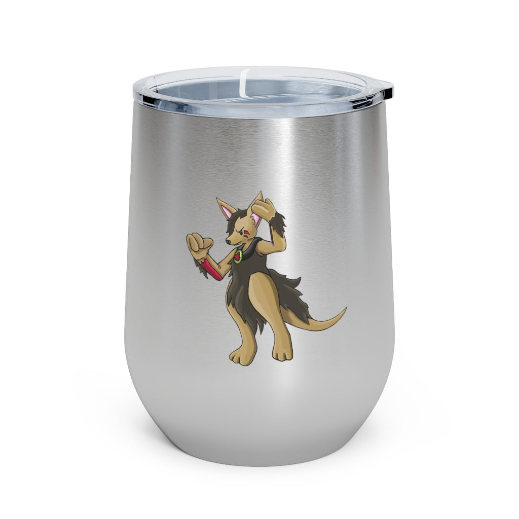 Chiwuadud 12oz Insulated Wine Tumbler with clear lid, showcasing its sleek stainless steel design and customizable artwork.