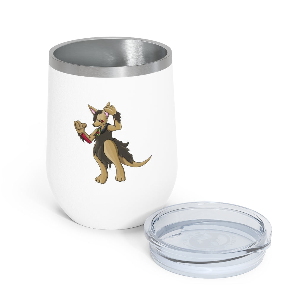 Chiwuadud 12oz Insulated Wine Tumbler with clear lid, showcasing its sleek stainless steel design and customizable artwork.