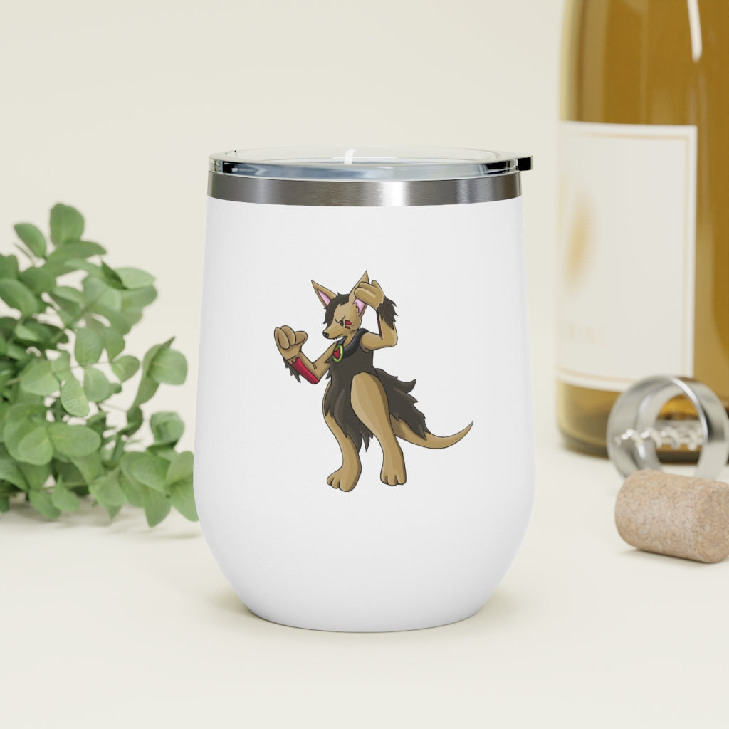 Chiwuadud 12oz Insulated Wine Tumbler with clear lid, showcasing its sleek stainless steel design and customizable artwork.