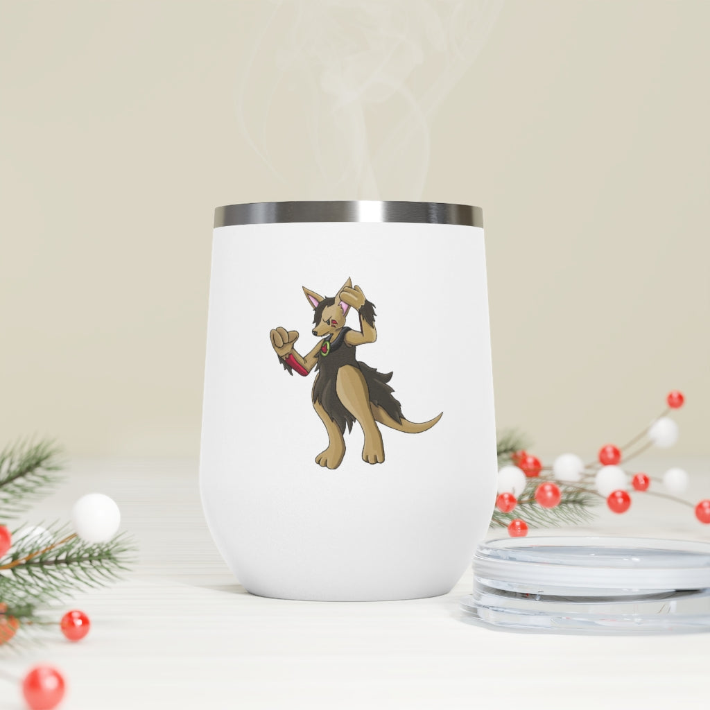 Chiwuadud 12oz Insulated Wine Tumbler with clear lid, showcasing its sleek stainless steel design and customizable artwork.