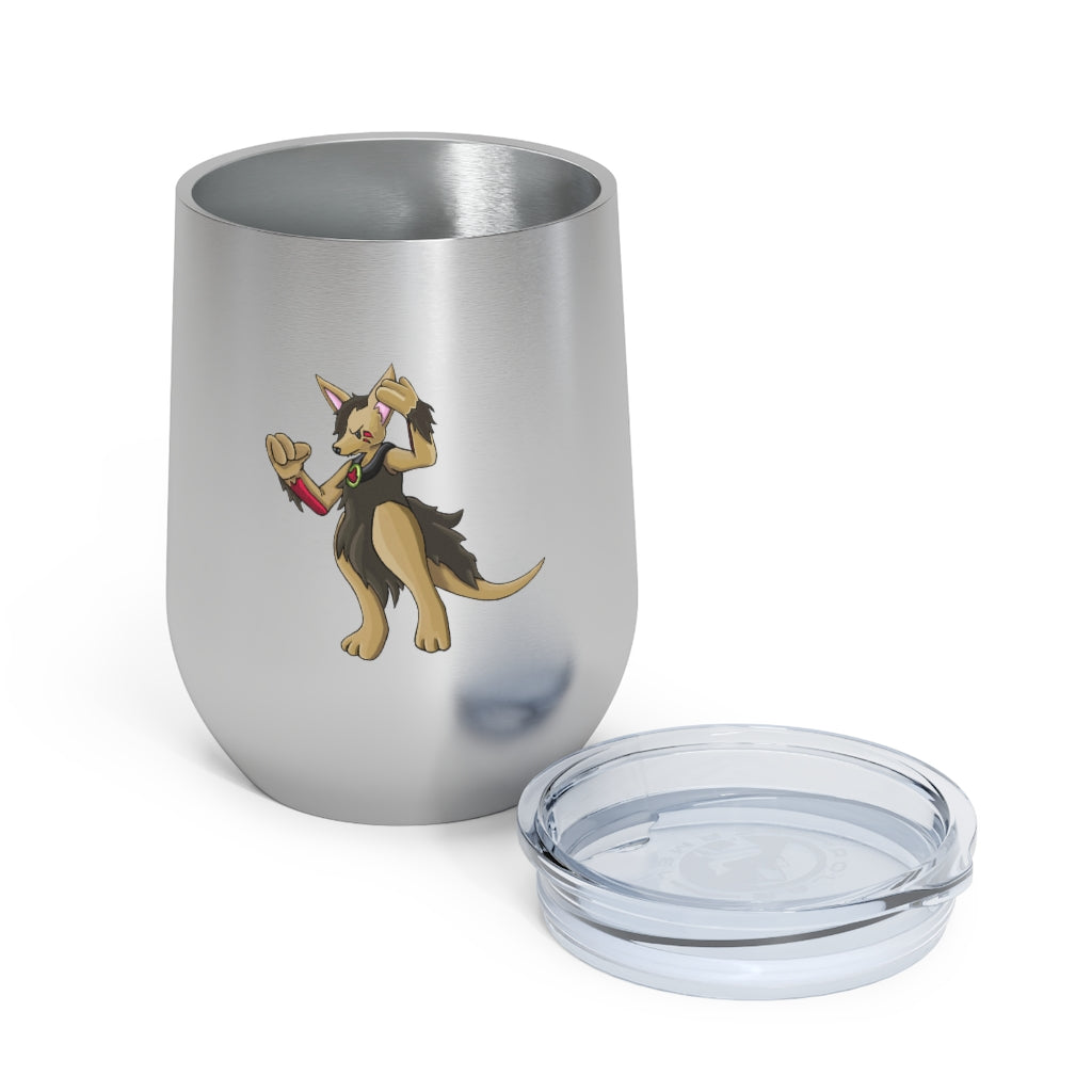 Chiwuadud 12oz Insulated Wine Tumbler with clear lid, showcasing its sleek stainless steel design and customizable artwork.