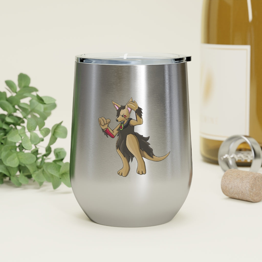 Chiwuadud 12oz Insulated Wine Tumbler with clear lid, showcasing its sleek stainless steel design and customizable artwork.