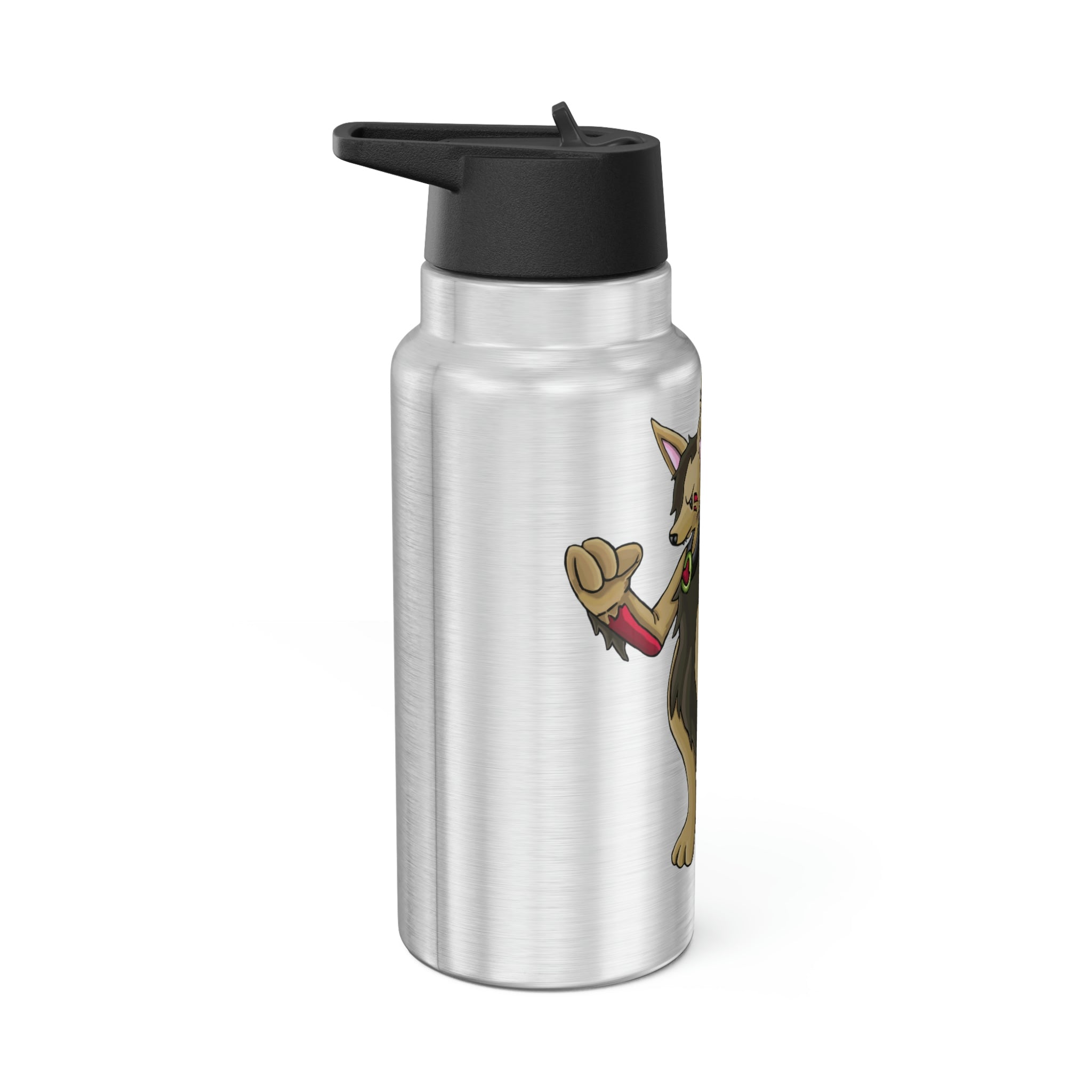 Chiwuadud Gator Tumbler in stainless steel with a black cap and plastic straw, showcasing a customizable design.