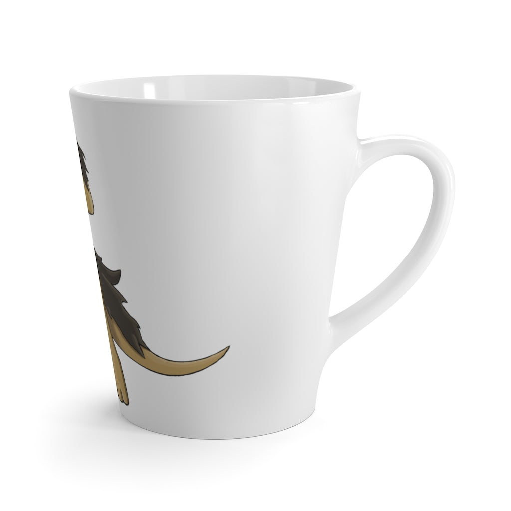 Chiwuadud Latte Mug in white ceramic with rounded corners and C-handle, showcasing vibrant sublimation printing.