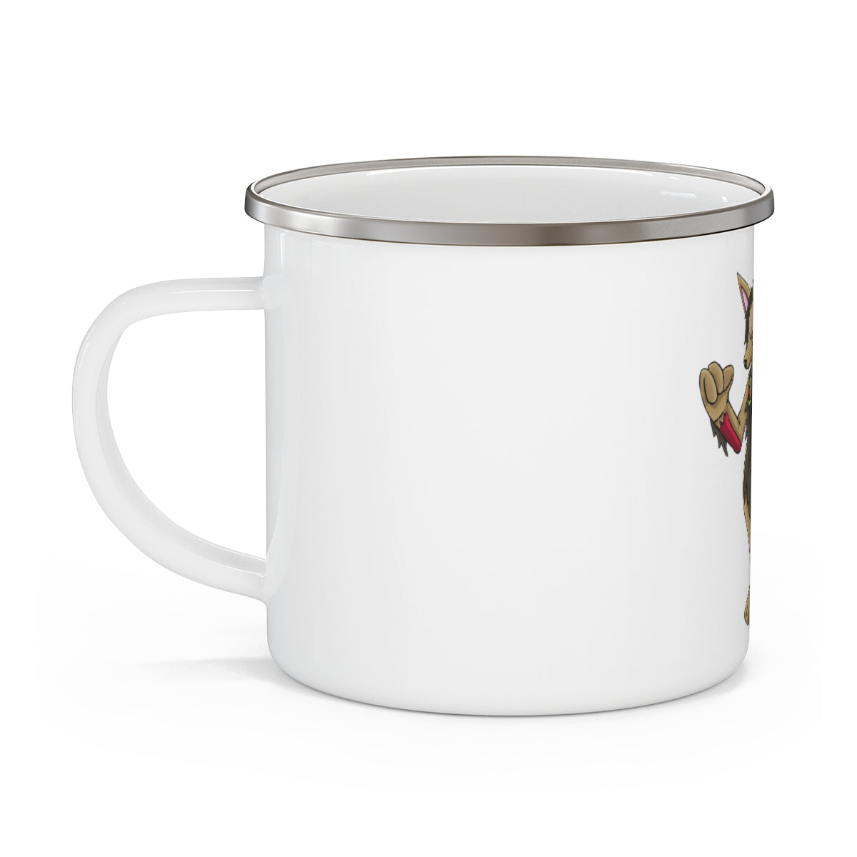 Chiwuadud Layboy Enamel Camping Mug with a C-handle, featuring a personalized design and durable stainless steel construction.