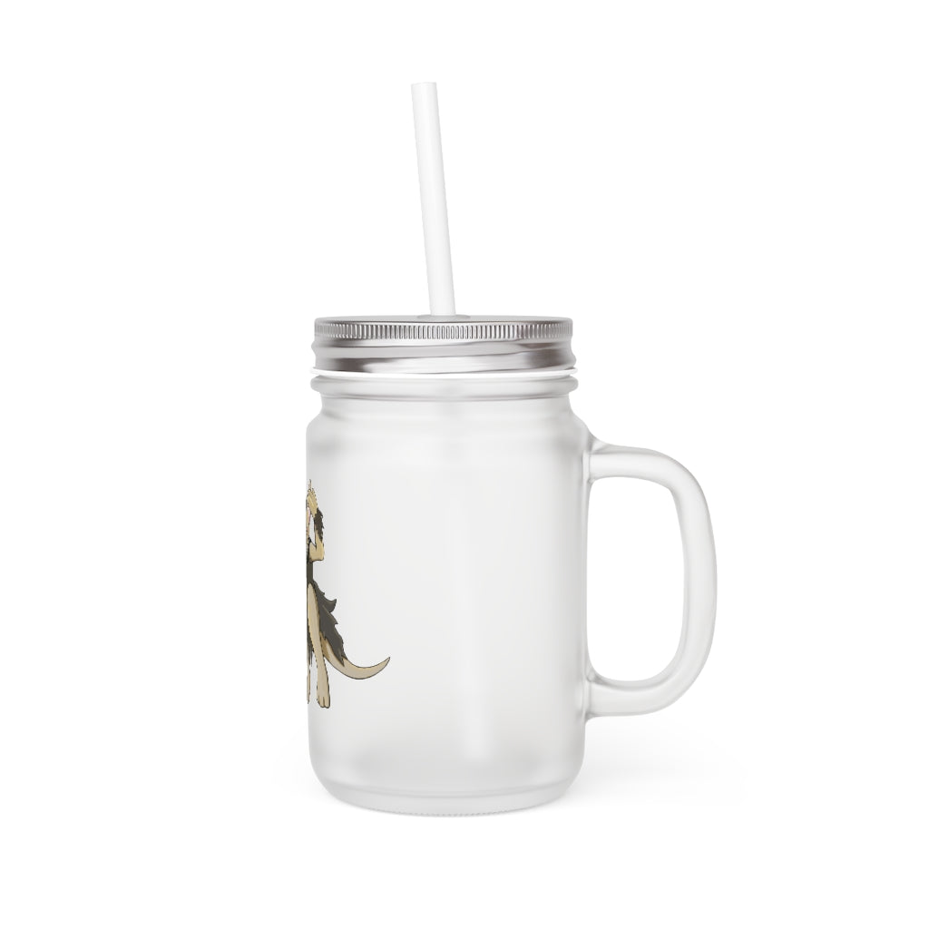 Chiwuadud Mason Jar made of frosted glass with a straw and lid, perfect for personalized drinks.