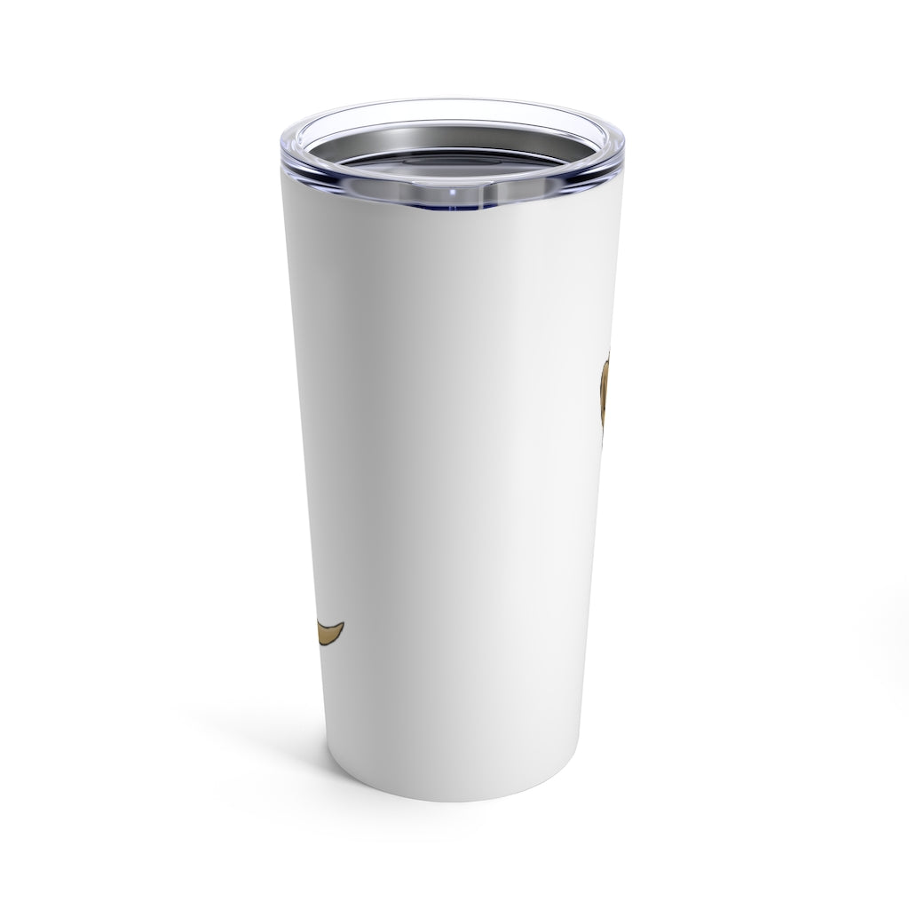 Chiwuadud Tumbler 20oz in stainless steel with a see-thru plastic lid, showcasing its sleek design and rounded corners.