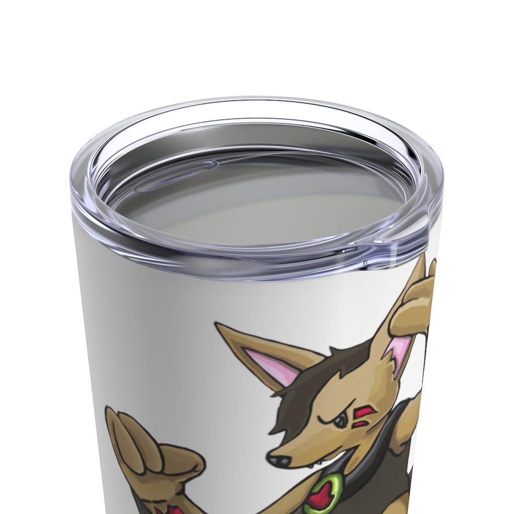 Chiwuadud Tumbler 20oz in stainless steel with a see-thru plastic lid, showcasing its sleek design and rounded corners.