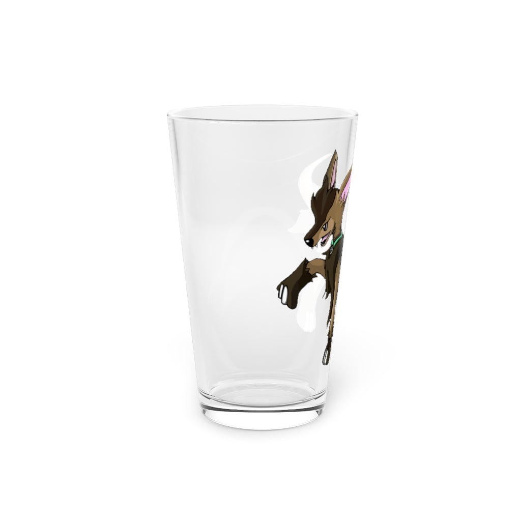 Chiwuahun Pint Glass, 16oz, clear glass with custom printed design, perfect for beverages.