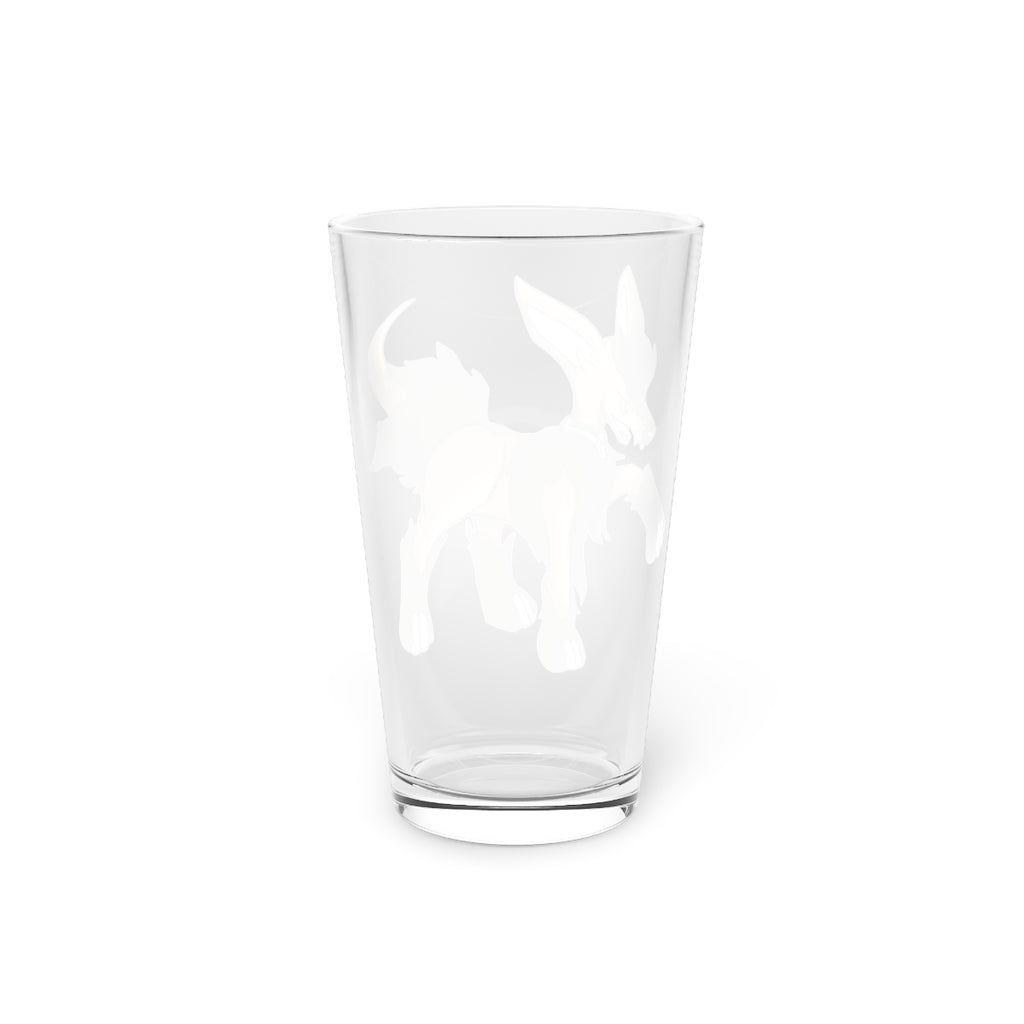 Chiwuahun Pint Glass, 16oz, clear glass with custom printed design, perfect for beverages.