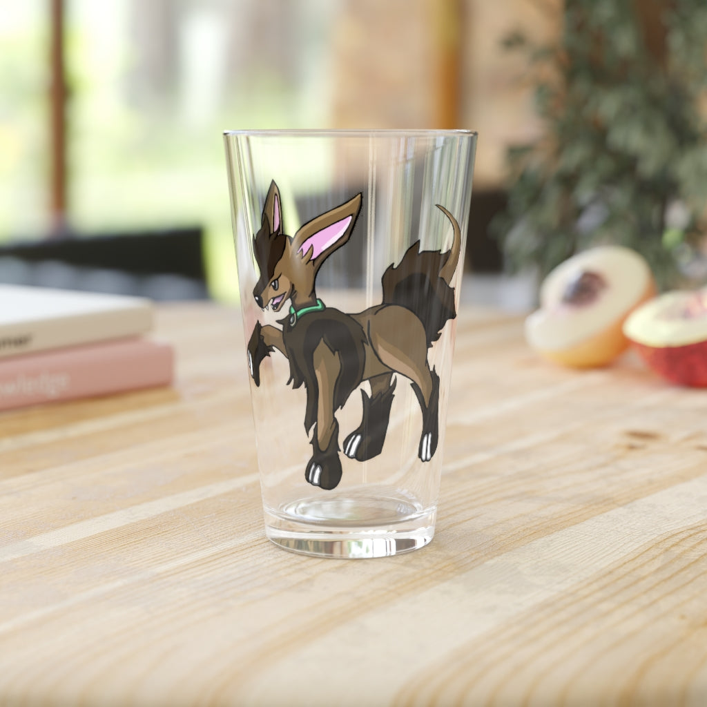 Chiwuahun Pint Glass, 16oz, clear glass with custom printed design, perfect for beverages.