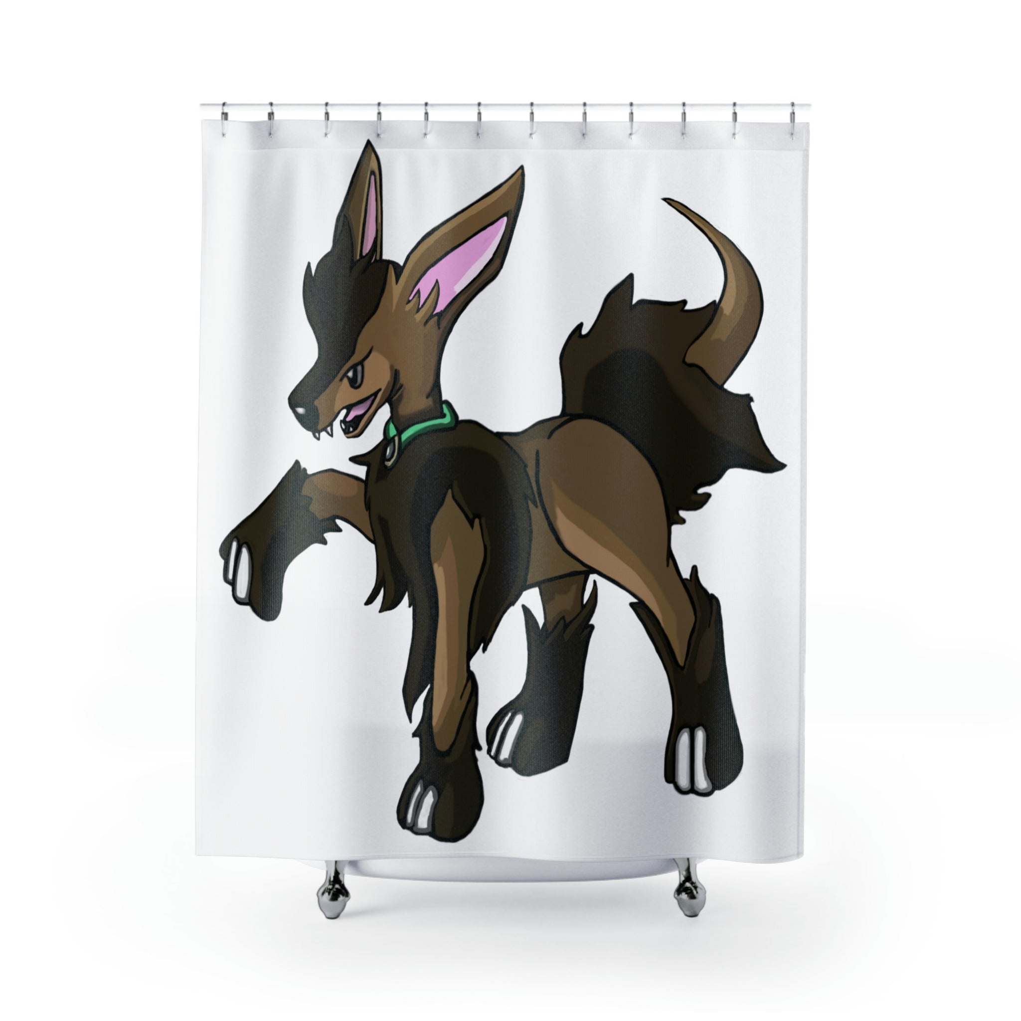 Chiwuahun Shower Curtain featuring vibrant designs on durable polyester fabric, perfect for bathroom decor.