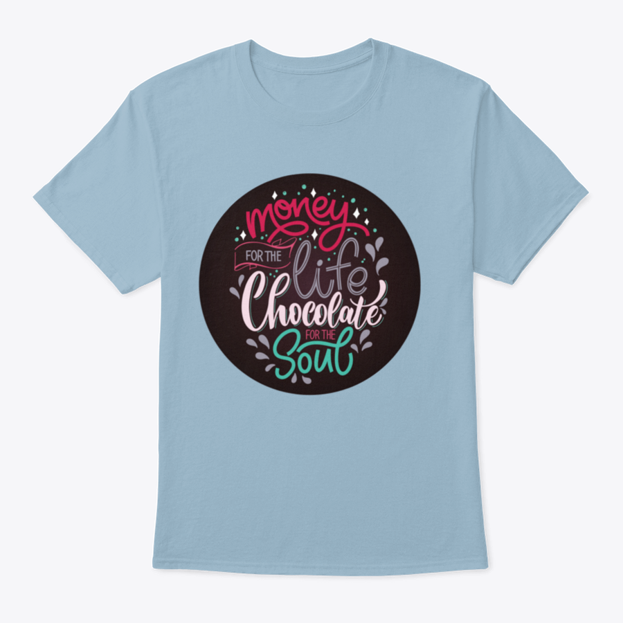 A colorful Christmas winter shirt featuring a chocolate hand lettering quote, showcasing festive design elements.