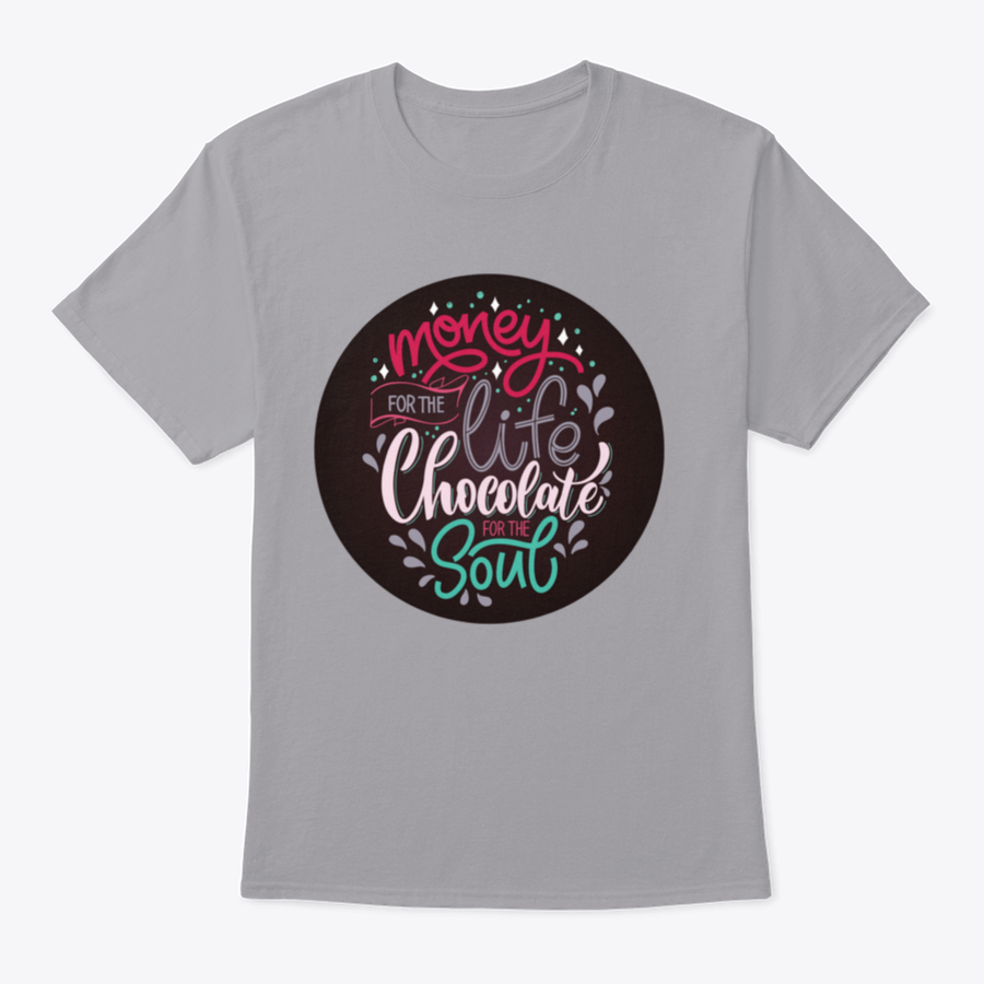 A colorful Christmas winter shirt featuring a chocolate hand lettering quote, showcasing festive design elements.