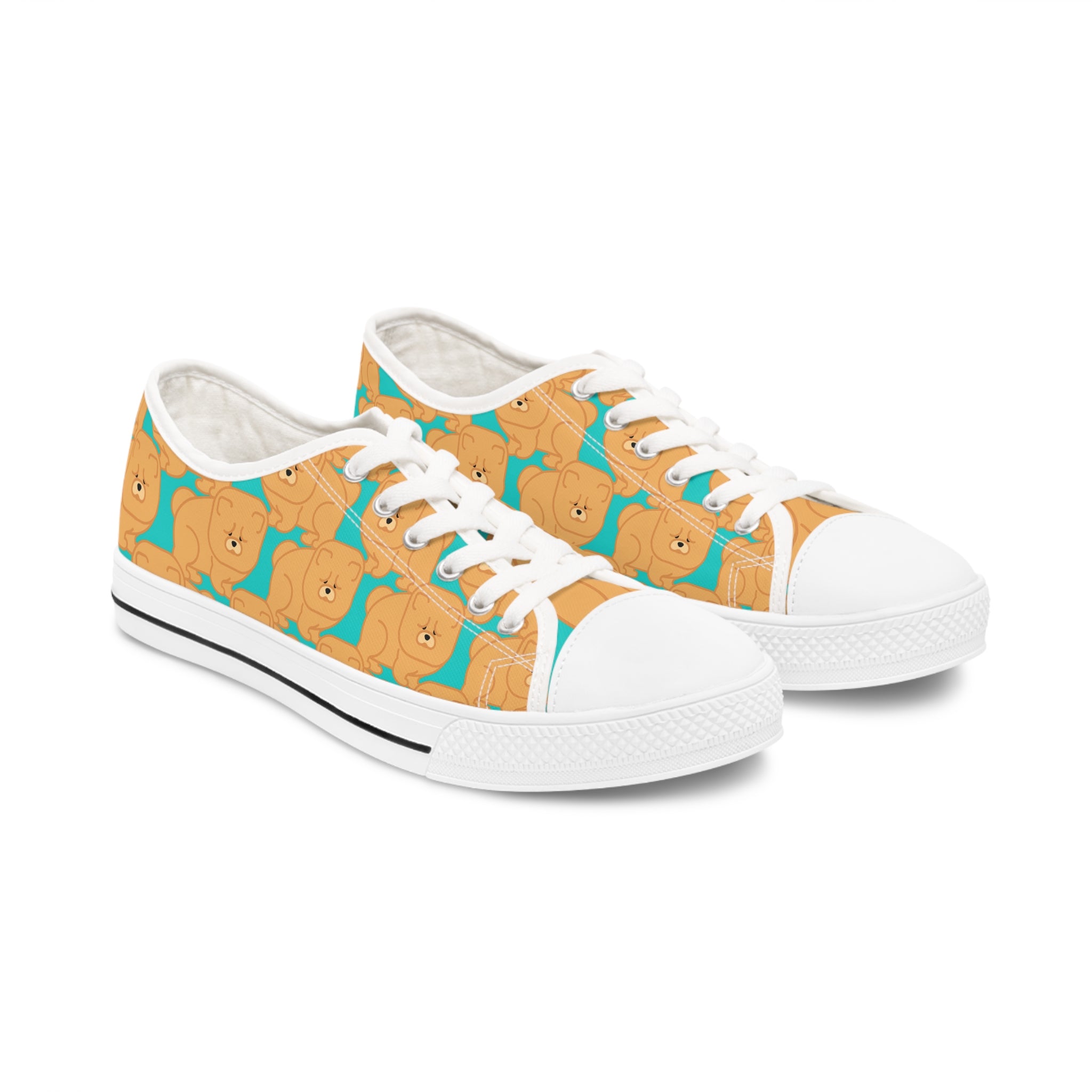 Chow Chow Women's Low Top Sneakers in black and white with stylish design and breathable canvas material.