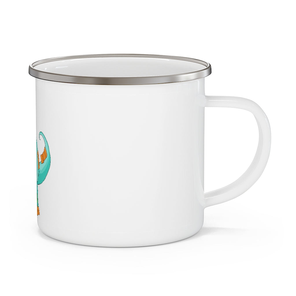 Chrisikle Enamel Camping Mug with a C-handle, featuring a durable stainless steel body and personalized full-color design.