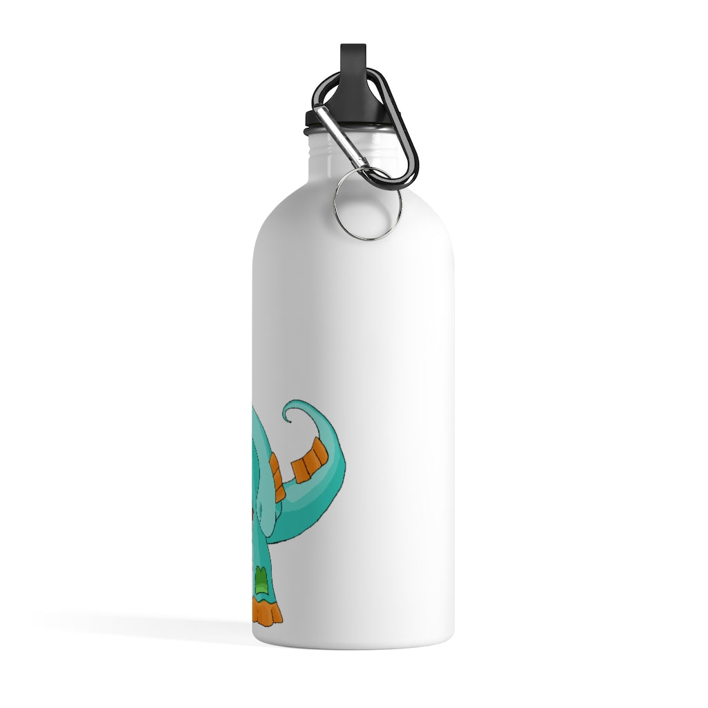 Chrisikle Stainless Steel Water Bottle with plastic screw top and carabiner, showcasing its sleek design and vibrant print.