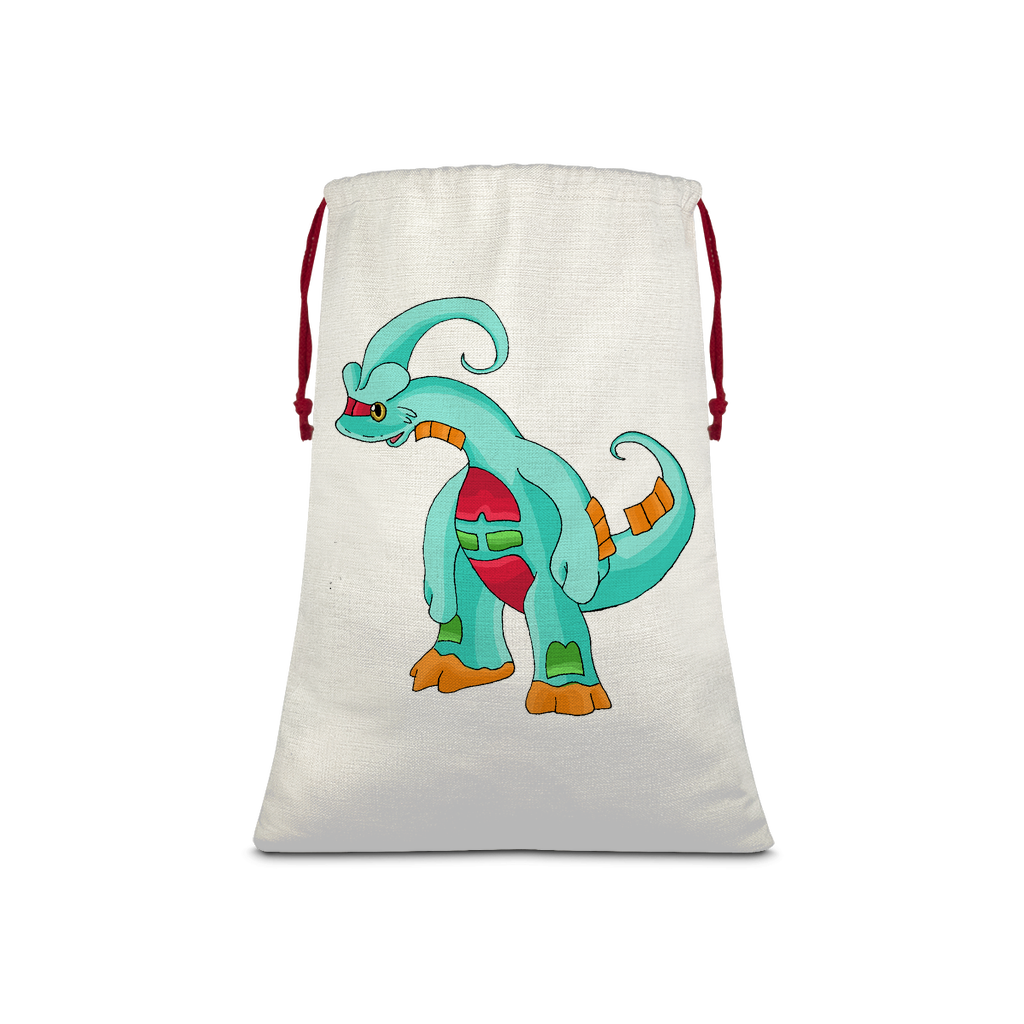 Chrisikle Sublimation Linen Drawstring Sack with red drawstring, showcasing eco-friendly print and linen texture.