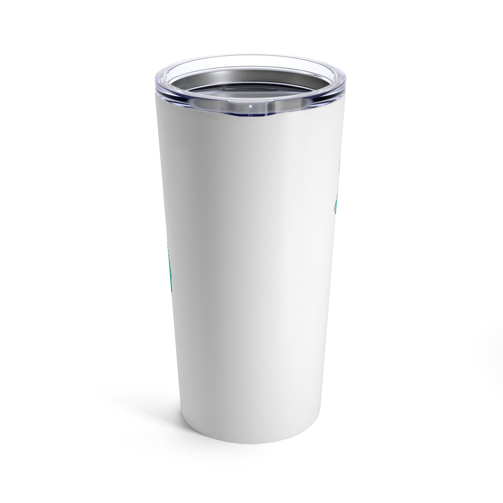 Chrisikle Tumbler 20oz in stainless steel with a see-thru plastic lid, showcasing its sleek design and rounded corners.