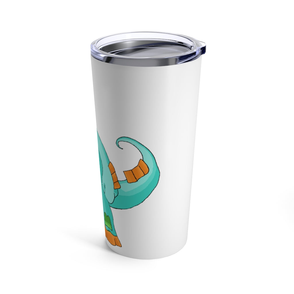 Chrisikle Tumbler 20oz in stainless steel with a see-thru plastic lid, showcasing its sleek design and rounded corners.