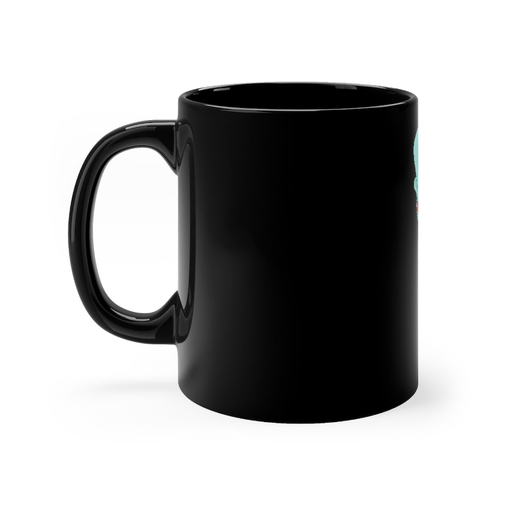 Chriskisx Black mug 11oz with rounded corners and C-handle, showcasing full-wrap decoration style.