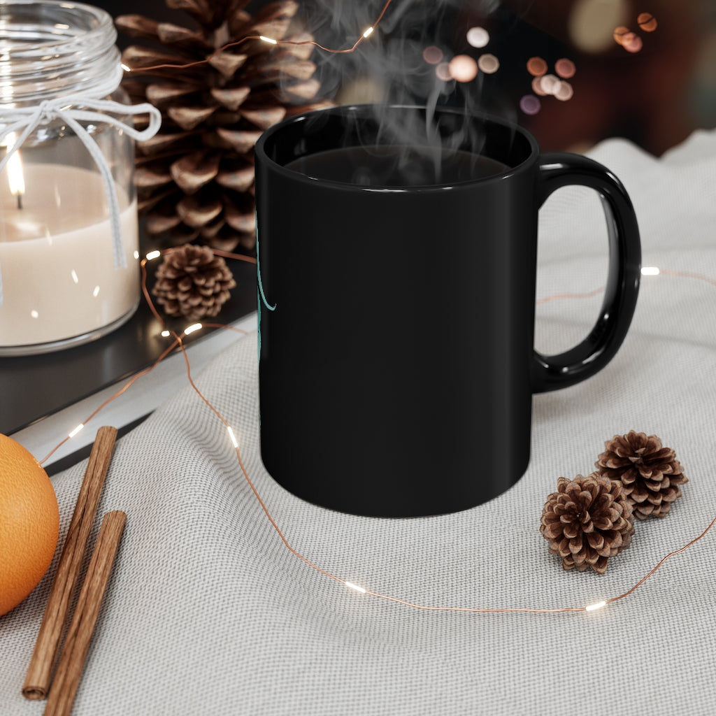 Chriskisx Black mug 11oz with rounded corners and C-handle, showcasing full-wrap decoration style.