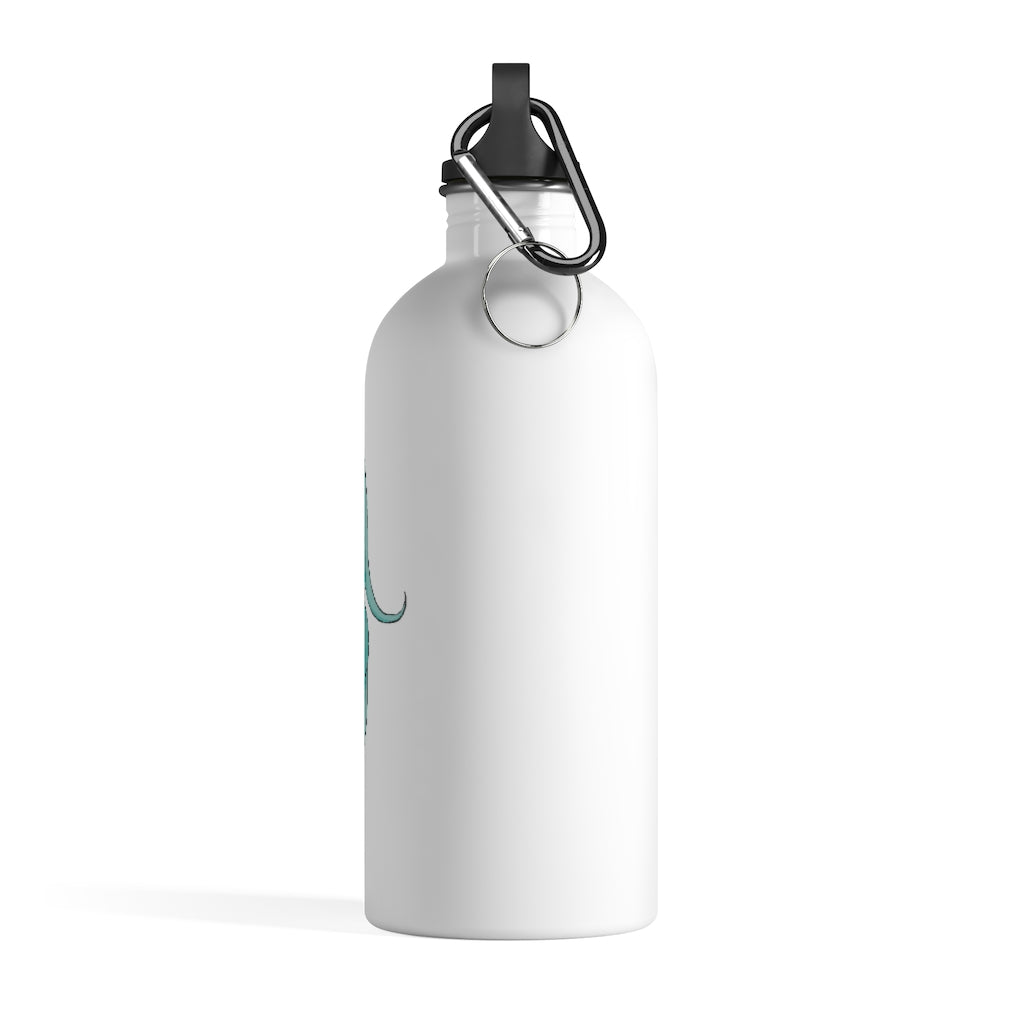 Chriskisx Stainless Steel Water Bottle with a plastic screw top and carabiner, showcasing its stylish design and lightweight build.