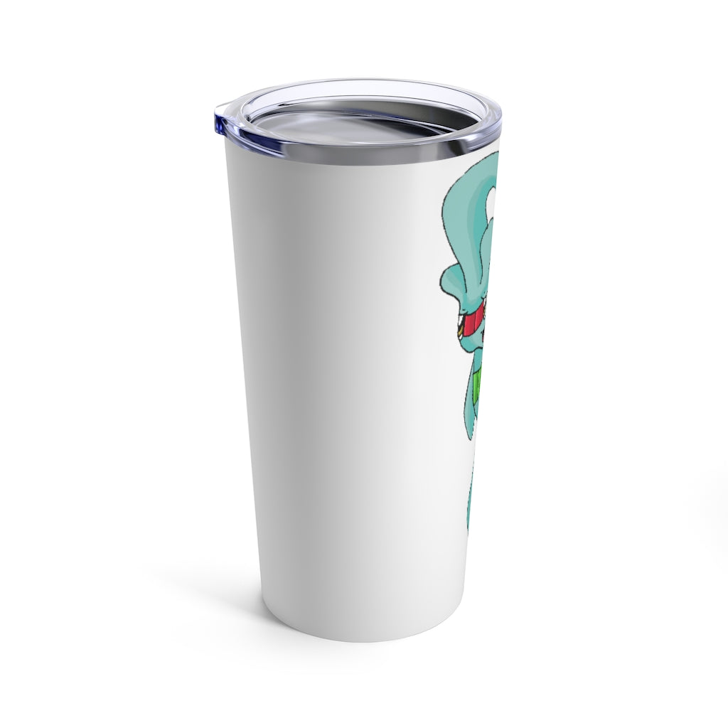 Chriskisx Tumbler 20oz in stainless steel with a see-thru plastic lid, showcasing its sleek design and rounded corners.