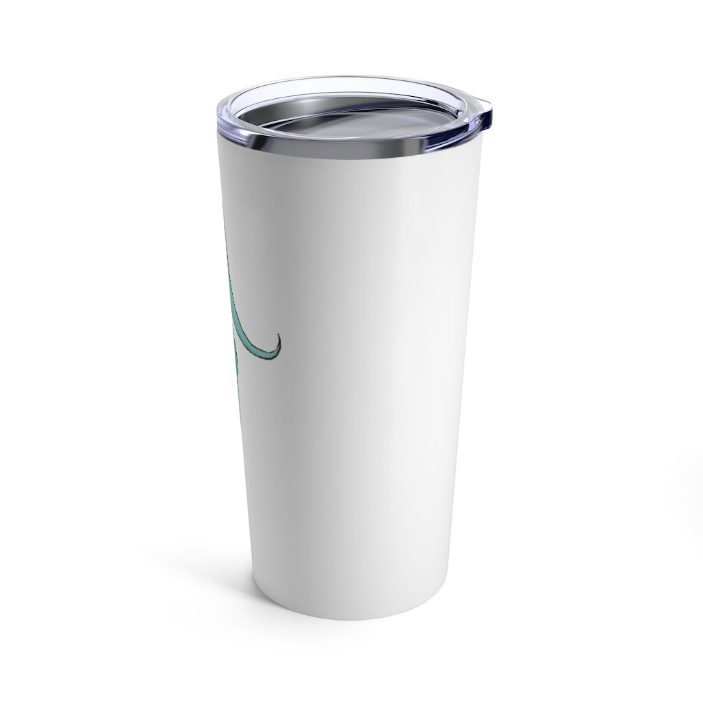 Chriskisx Tumbler 20oz in stainless steel with a see-thru plastic lid, showcasing its sleek design and rounded corners.