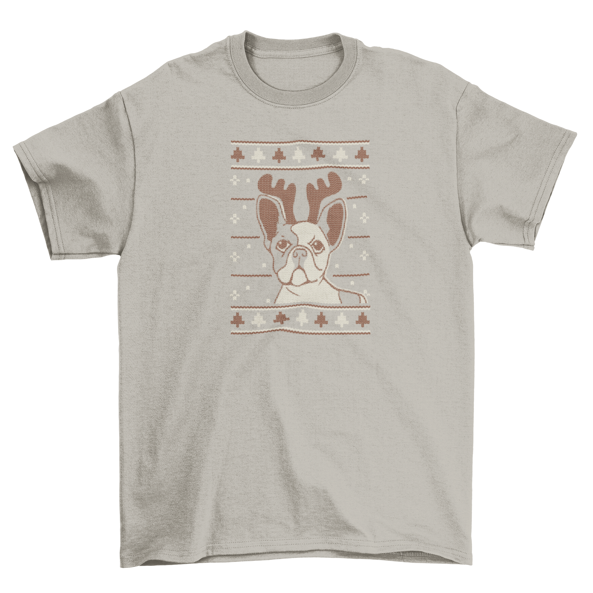 Christmas dog t-shirt featuring a pit bull puppy with reindeer antlers in an ugly sweater design.