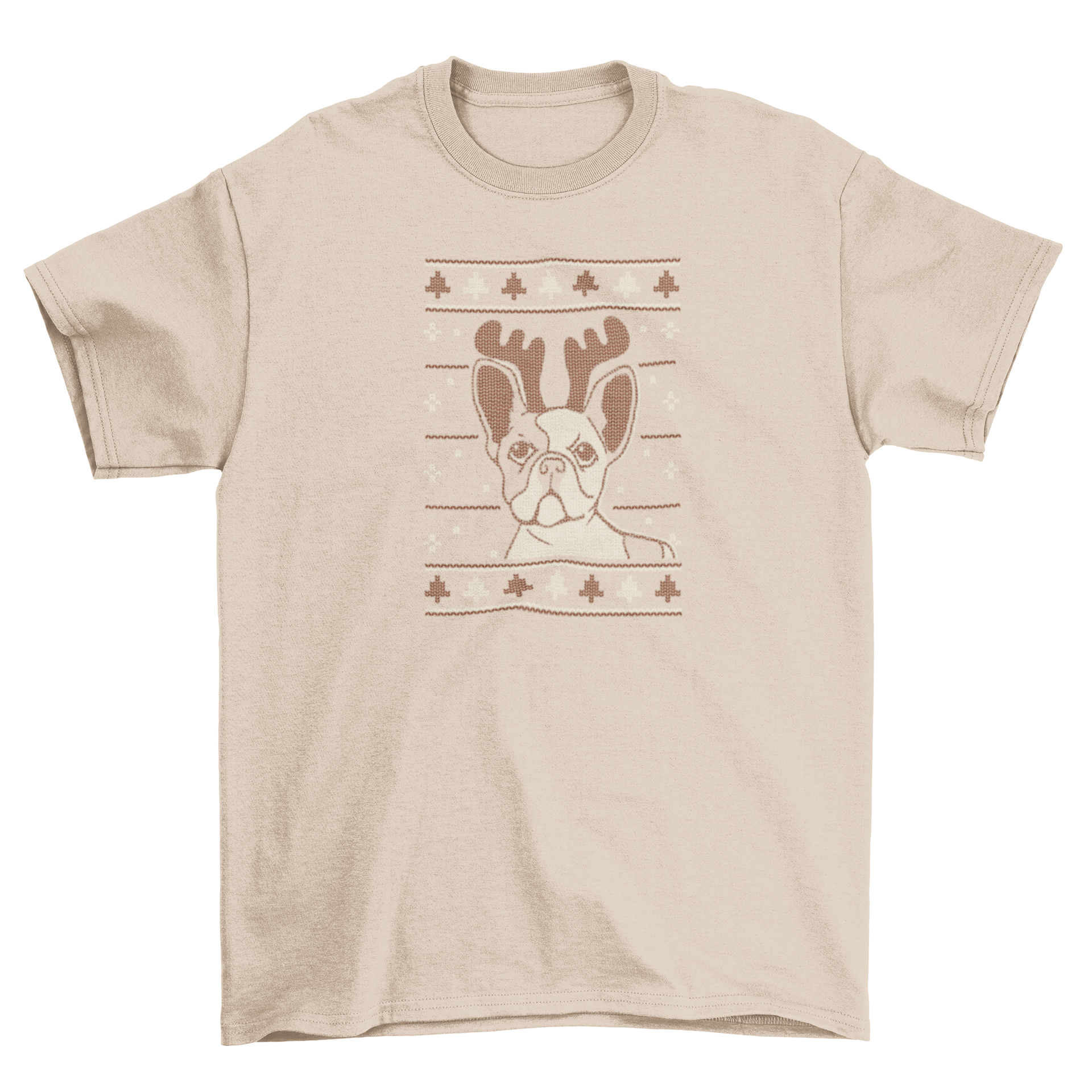 Christmas dog t-shirt featuring a pit bull puppy with reindeer antlers in an ugly sweater design.