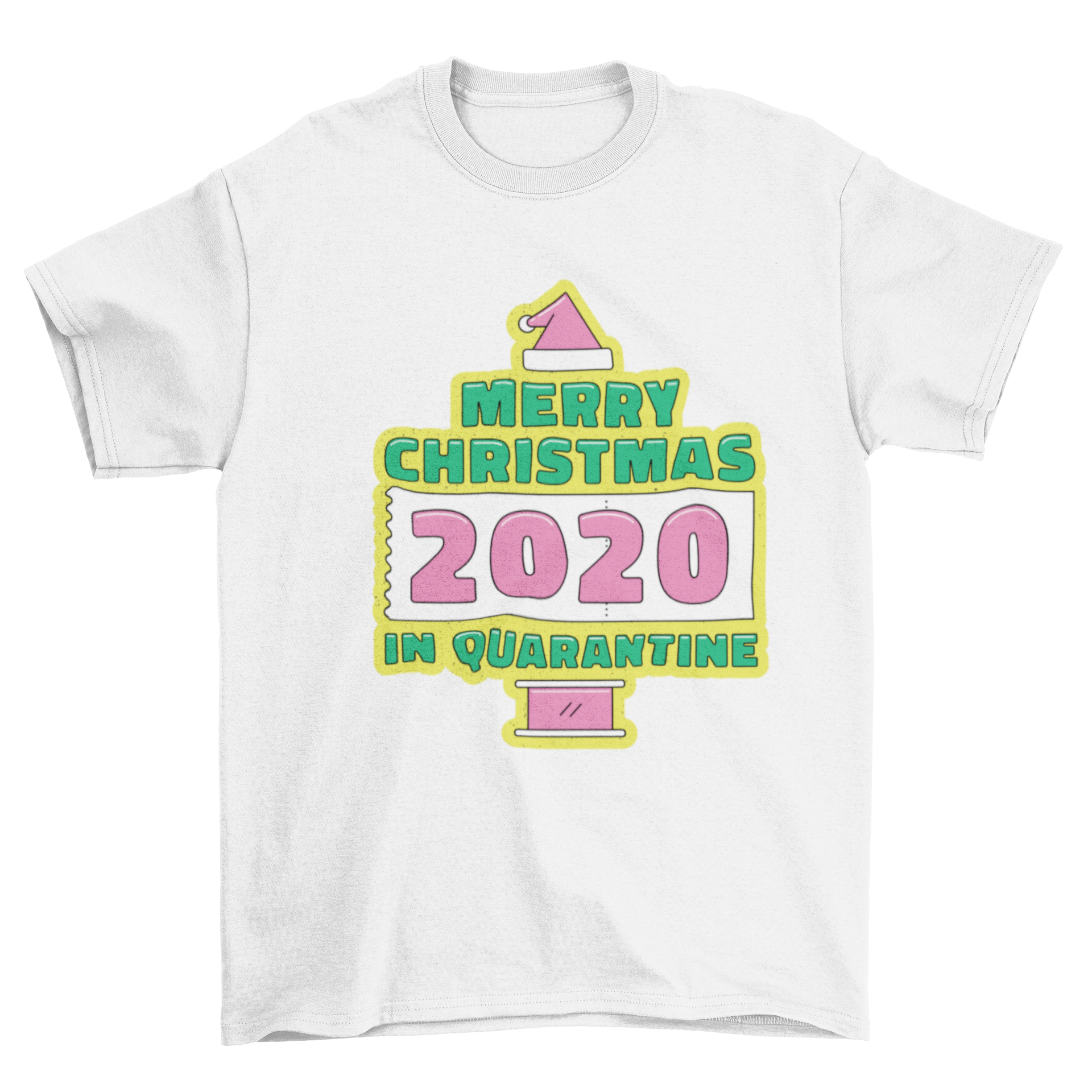 A festive t-shirt featuring the quote 'Merry Christmas 2020 in quarantine' in a stylish design.