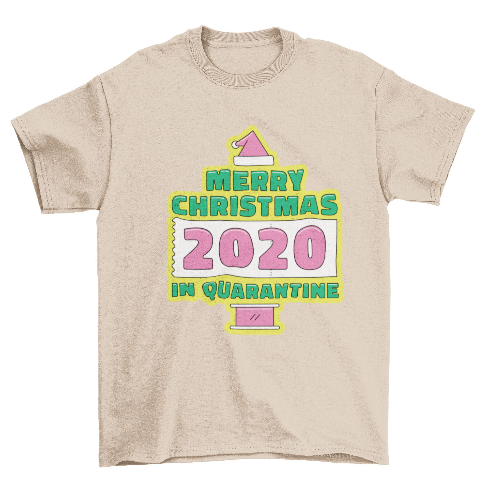 A festive t-shirt featuring the quote 'Merry Christmas 2020 in quarantine' in a stylish design.