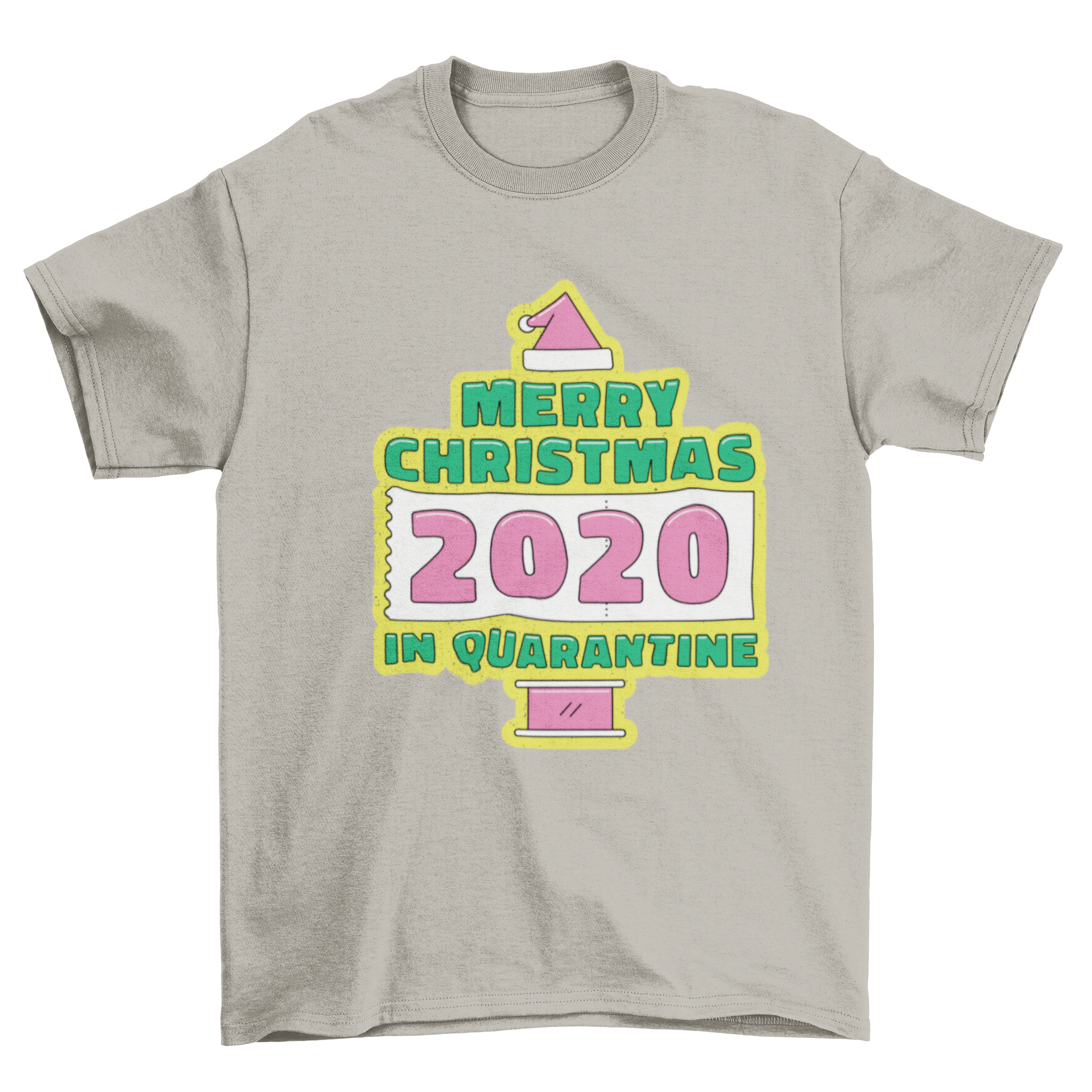 A festive t-shirt featuring the quote 'Merry Christmas 2020 in quarantine' in a stylish design.