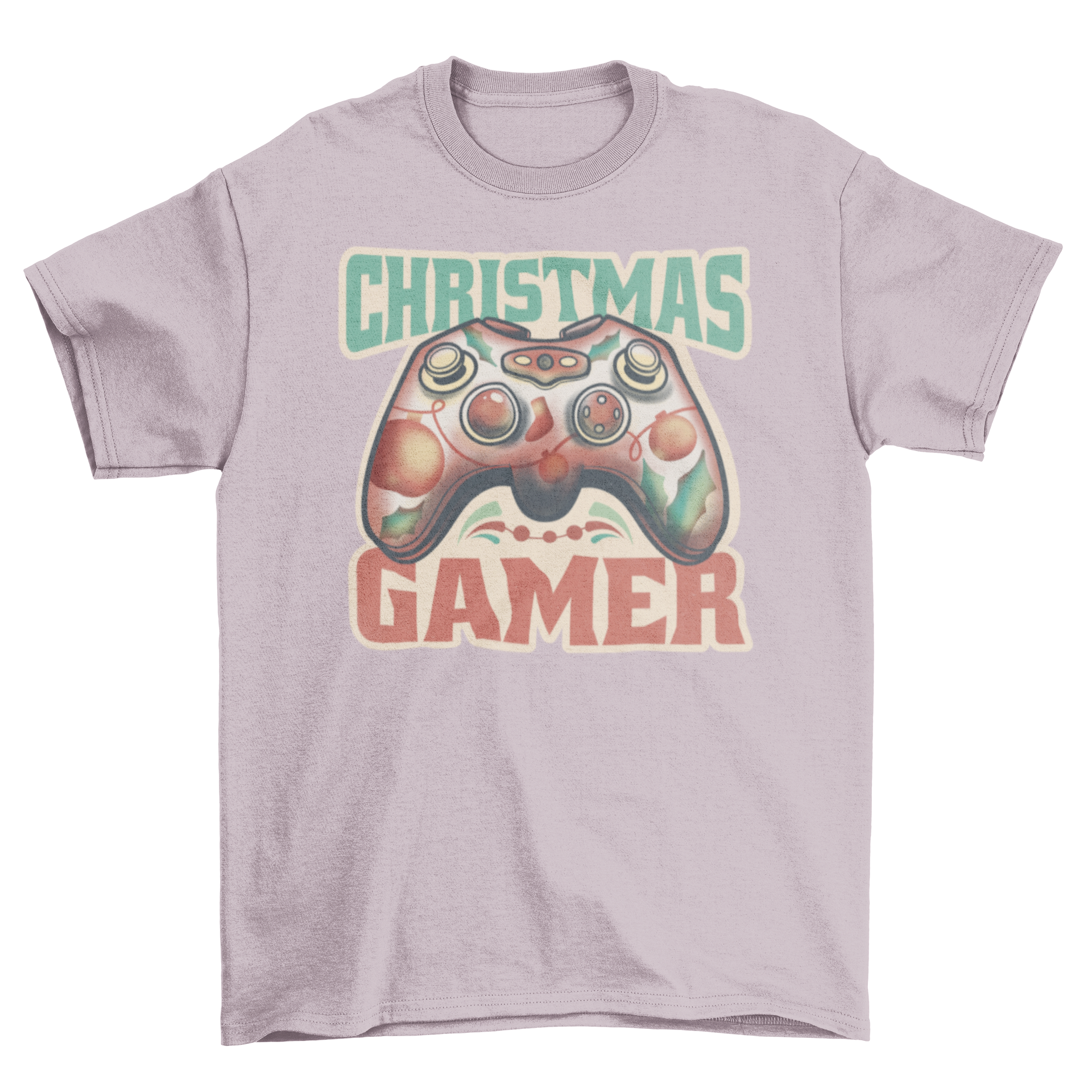 A festive t-shirt featuring a joystick design and the quote 'Christmas gamer', perfect for gaming enthusiasts during the holiday season.