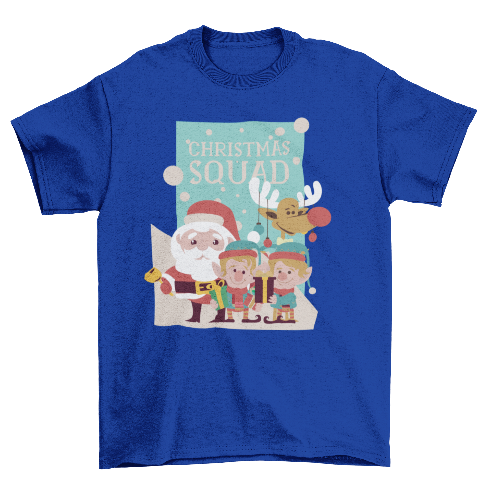 A festive Christmas squad t-shirt featuring cute characters and the caption 'Christmas squad', perfect for holiday celebrations.