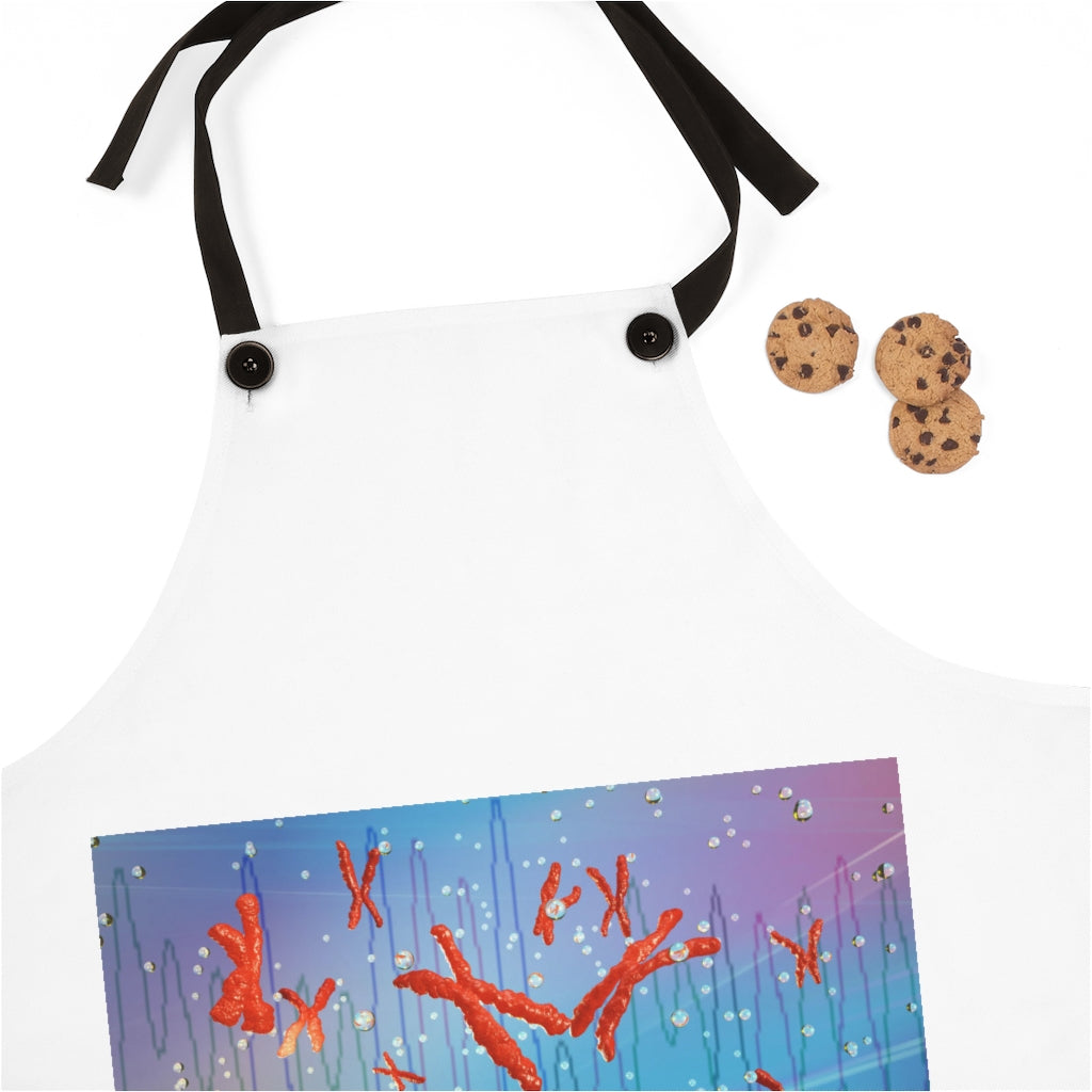 Stylish Chromosomes Apron made of durable polyester with black detachable twill straps, perfect for cooking and backyard cookouts.