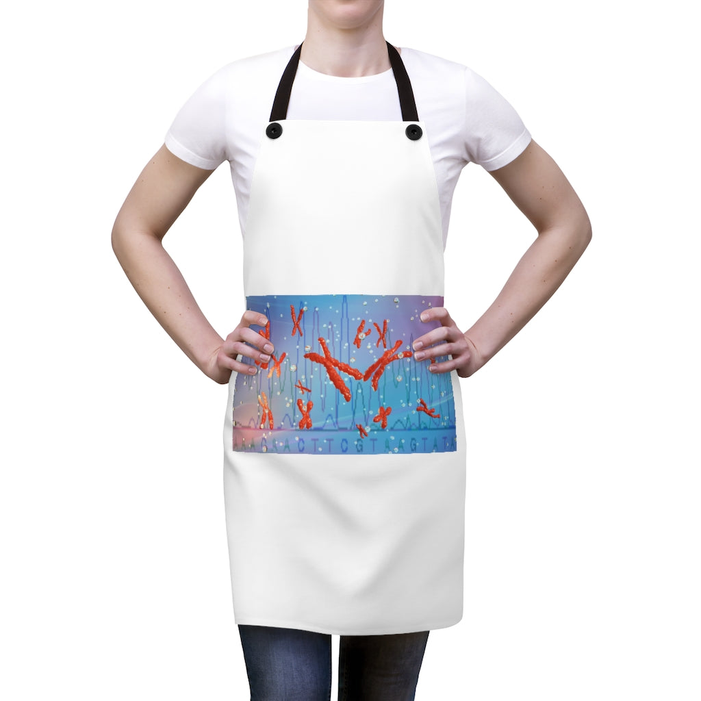 Stylish Chromosomes Apron made of durable polyester with black detachable twill straps, perfect for cooking and backyard cookouts.