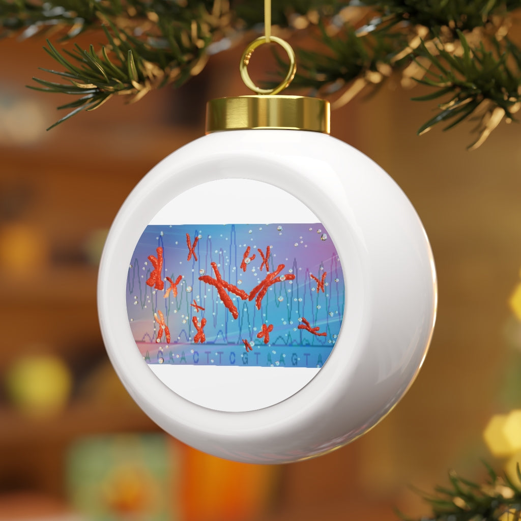 A beautiful 3-inch Chromosomes Christmas Ball Ornament with a glossy finish and gold ribbon, featuring a vintage design and custom metal insert.