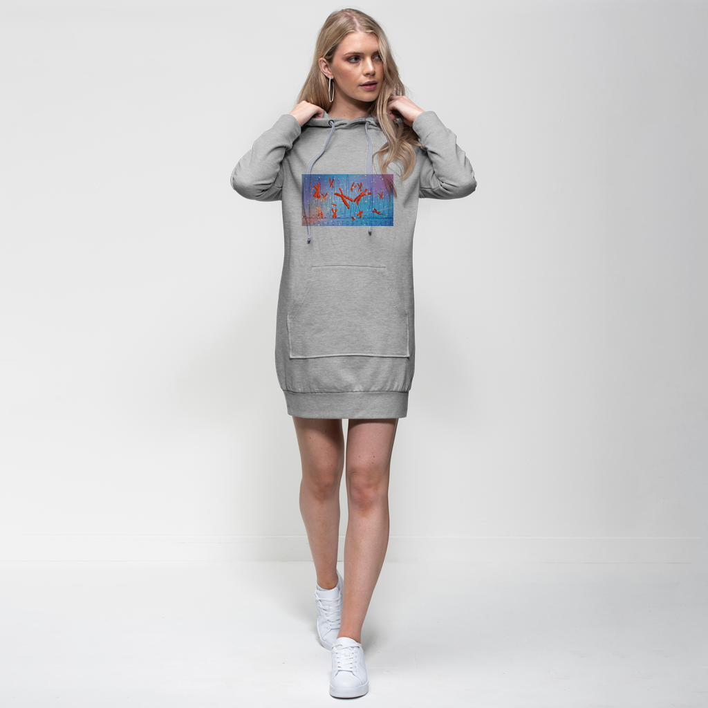 A stylish Chromosomes Premium Adult Hoodie Dress featuring a hood, full-length sleeves, and a kangaroo pouch pocket, perfect for casual wear.