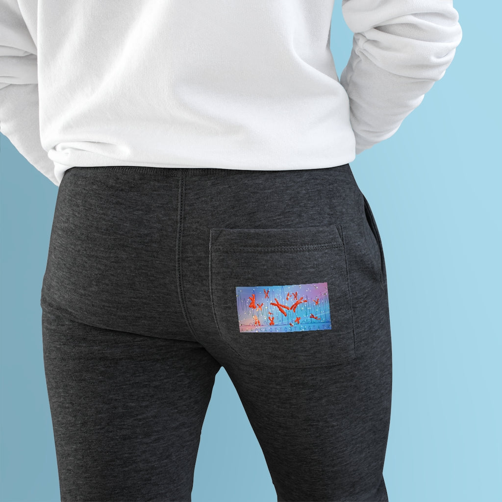 A pair of stylish Chromosomes Premium Fleece Joggers featuring a customizable back pocket and two side pockets, made from soft fleece fabric.