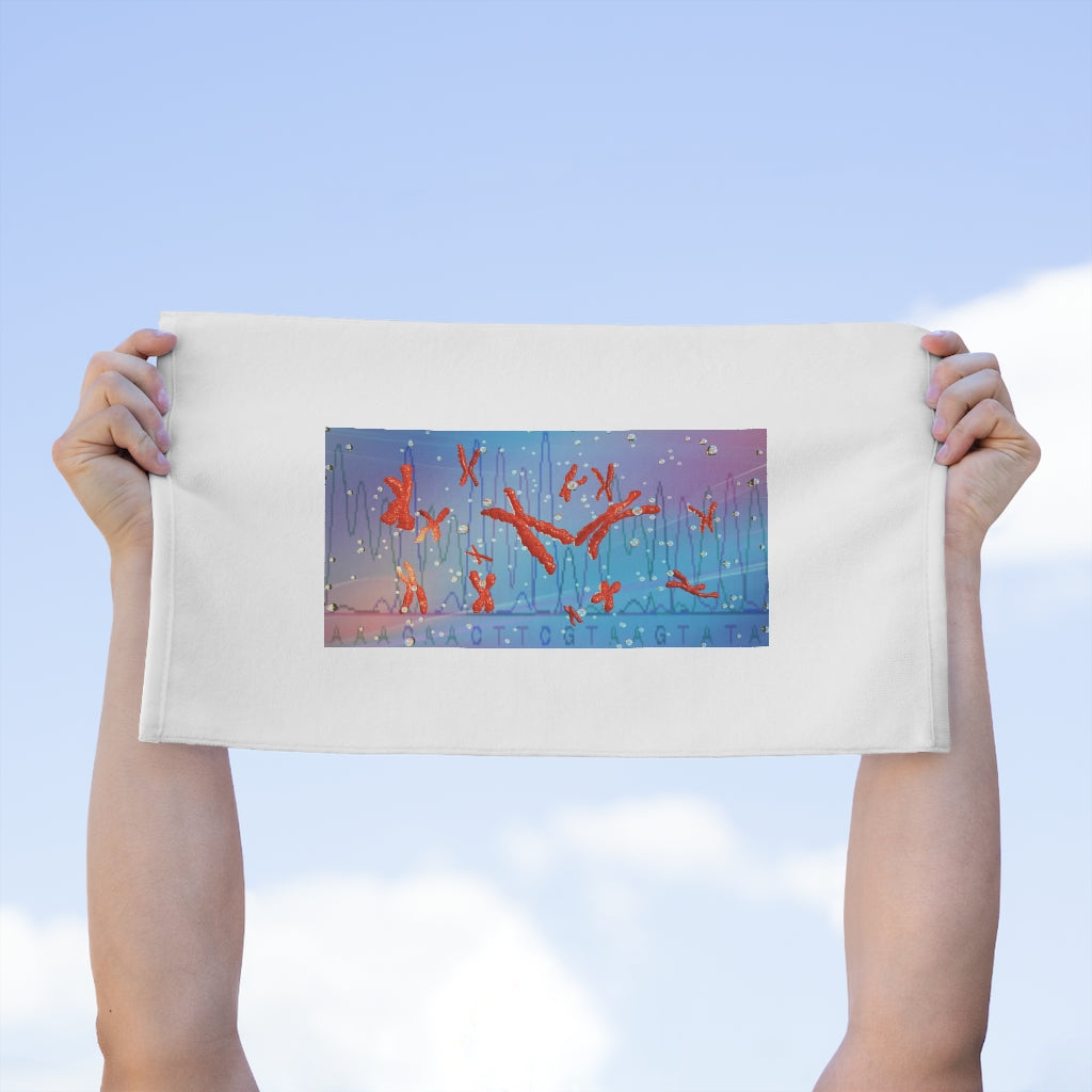 Chromosomes Rally Towel, 11x18, featuring soft cotton and printed mink polyester, ideal for personalization.