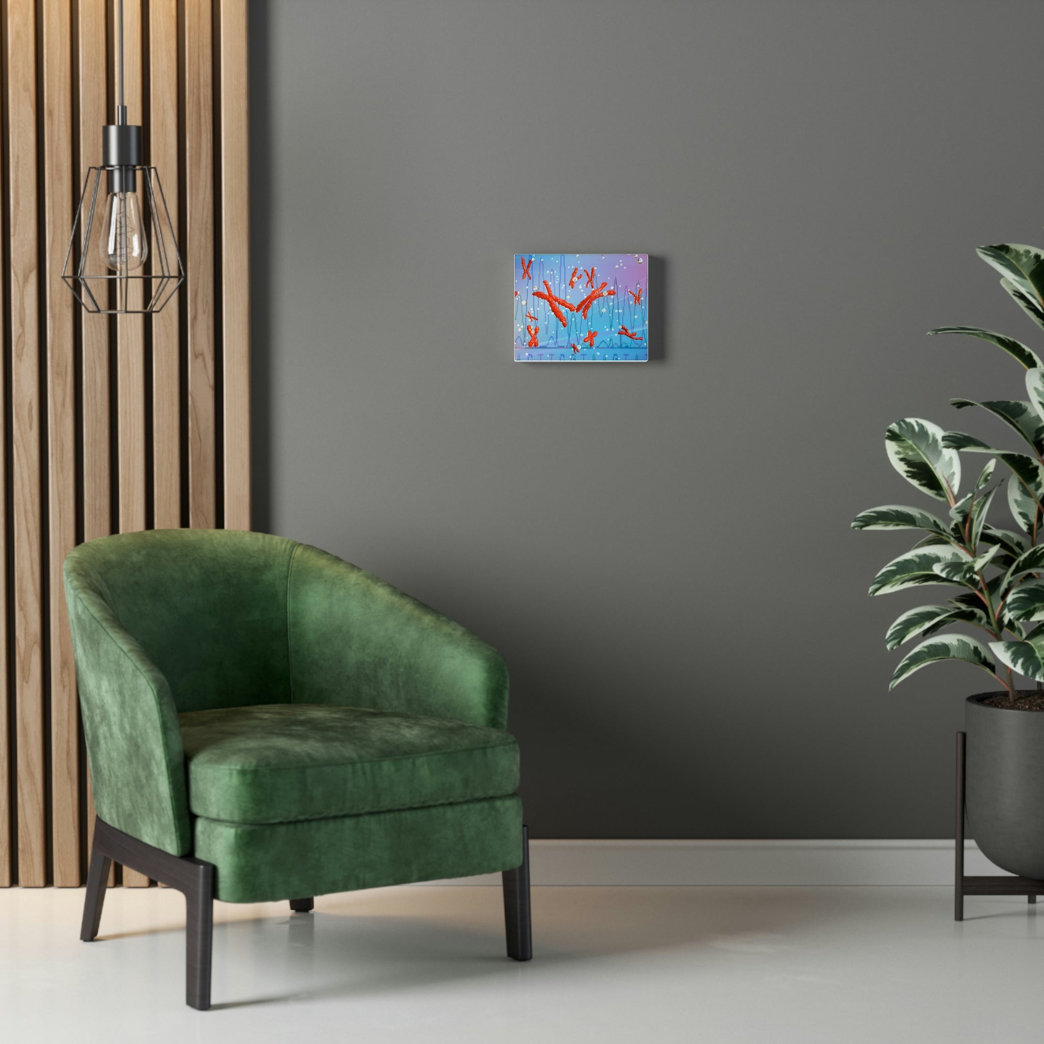 Chromosomes Stretched Canvas artwork displayed on a wall, showcasing vibrant colors and intricate details.