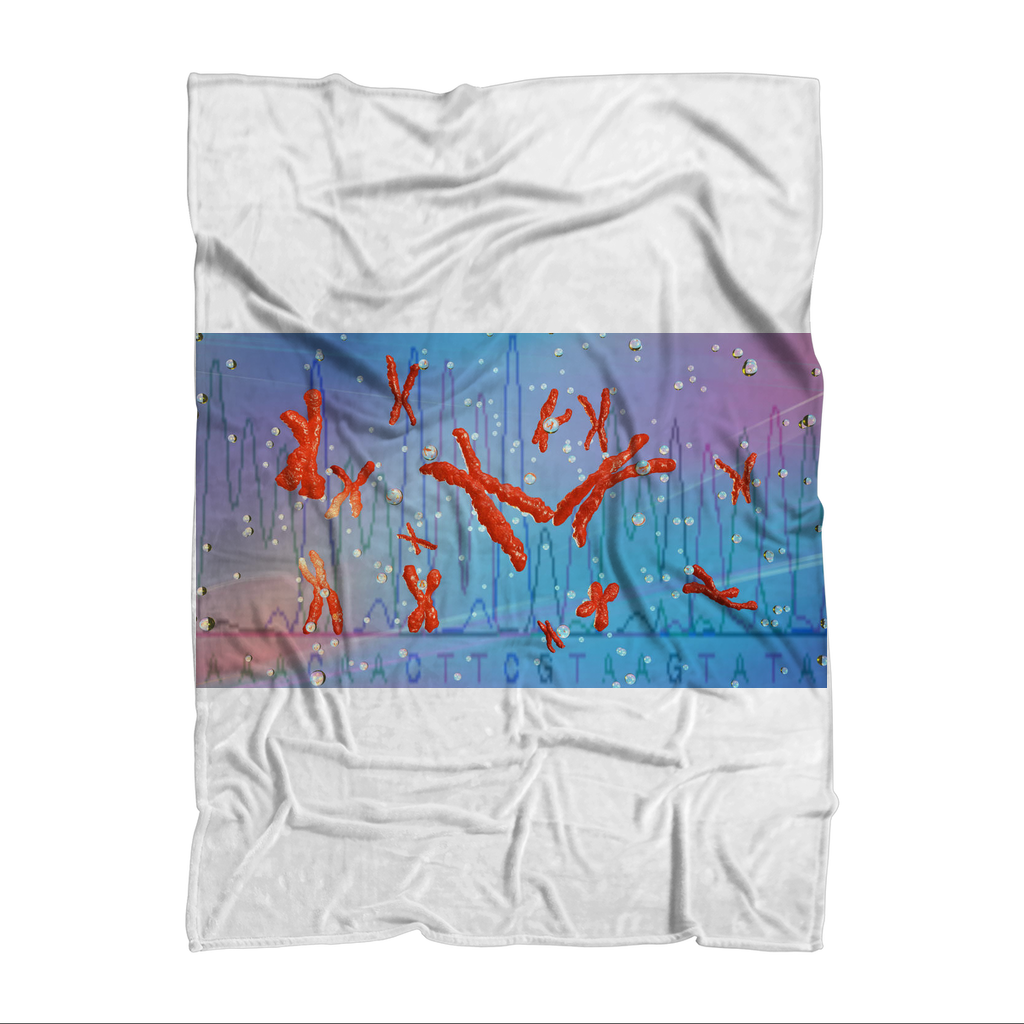 Chromosomes Sublimation Throw Blanket featuring a unique chromosome design on soft polar fleece fabric, ideal for cozying up.