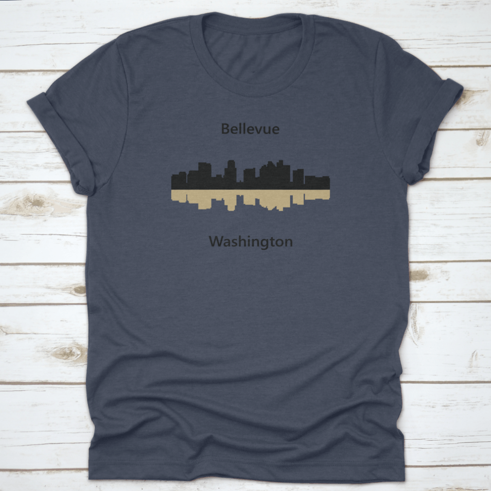 Vector illustration of the Bellevue, Washington skyline with shadow reflection, showcasing iconic buildings and urban landscape.