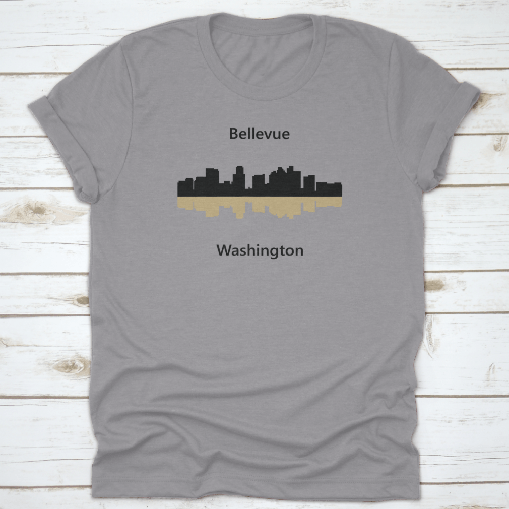 Vector illustration of the Bellevue, Washington skyline with shadow reflection, showcasing iconic buildings and urban landscape.